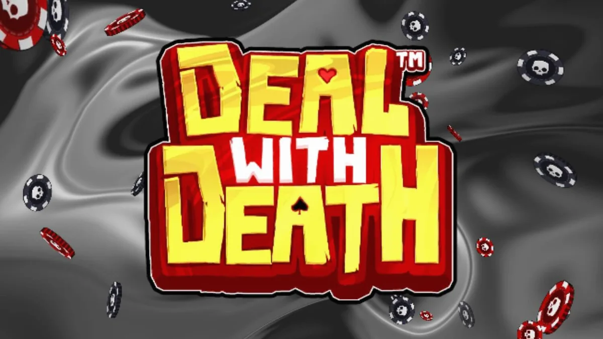 Interface do jogo de slot Deal With Death com estética gótica e cartas de pôquer